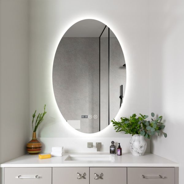 HD Copper Free Silver Bathroom Mirror , Waterproof LED Oval Bathroom Mirror