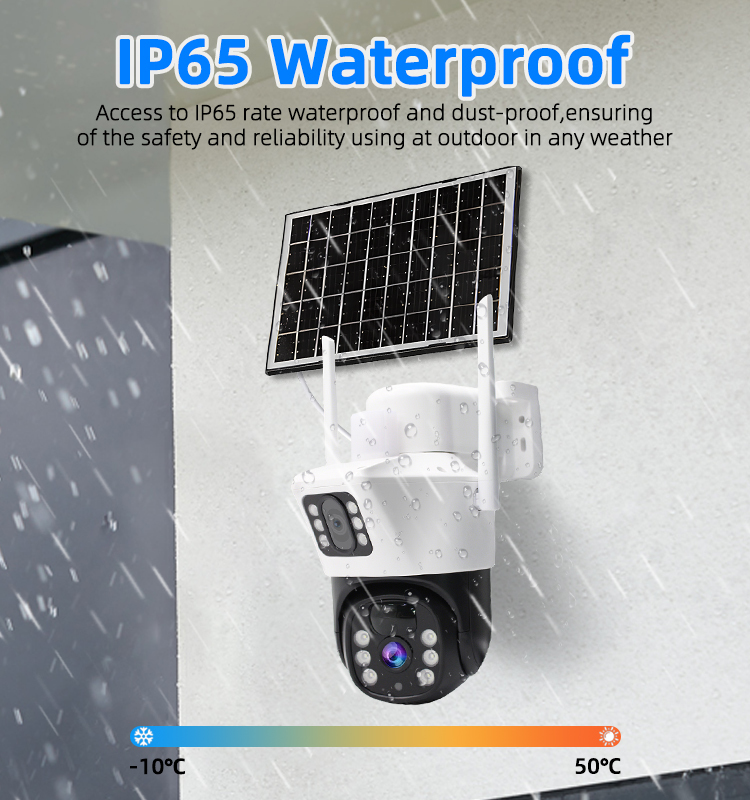 4MP Dual‑Lens Solar Security Camera, Wireless WiFi PTZ Camera with 6.5W Solar Panel 15600mAh Battery, 355° Pan 90° Tilt, PIR Human Detection, Two‑Way Audio, IP65 Waterproof Outdoor Surveillance Camera