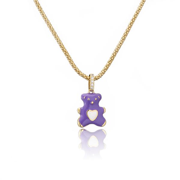 Colorful 24k Gold Jewelry Enamel Bear Zircon Pendant Necklace