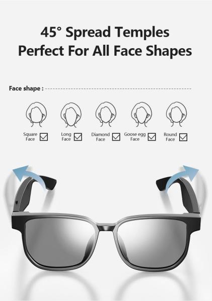 Bluetooth 5.1 Stereo Sound 90 mAh 4 à 6 heures Lunettes de soleil Bluetooth avec misic