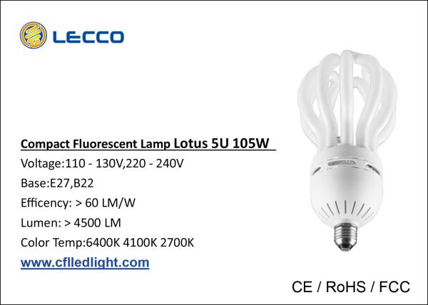 105W T5 Energy Saving Lotus Cfl Bulb 5U 7000K High Lumen For Mid - East Market