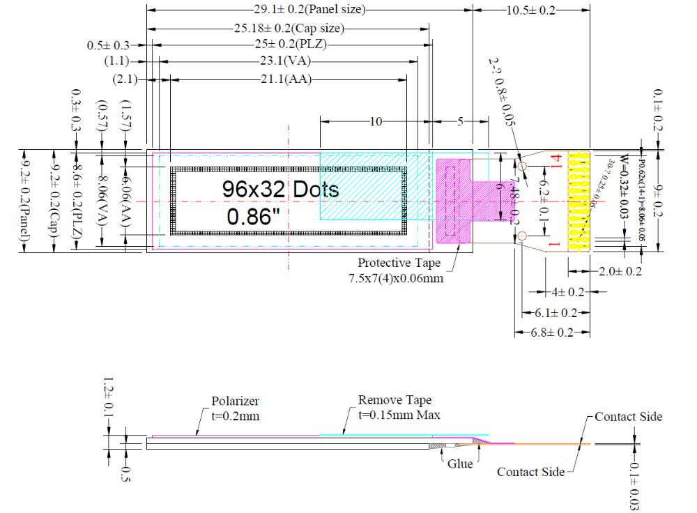 0.86 Inch 96x32 Micro Oled Display Module , Square Oled Display Panel