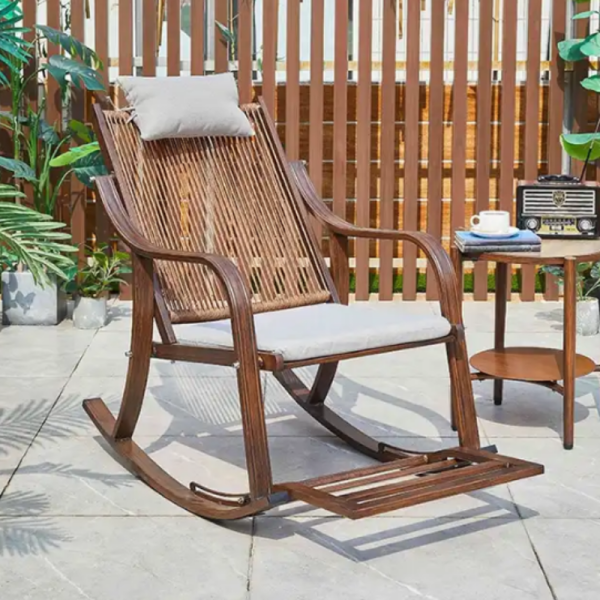 Relax in Comfort Modern Patio Wicker Rattan Rocking Chair with Aluminum Lazy Lounge