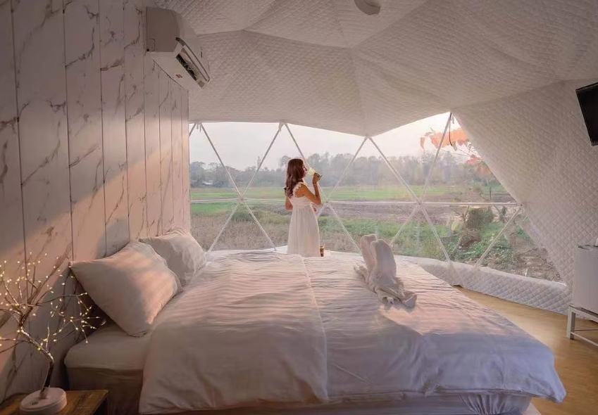 Роскошная палатка с ванной прозрачное стекло геодезический купол палатки подходит для кемпинга