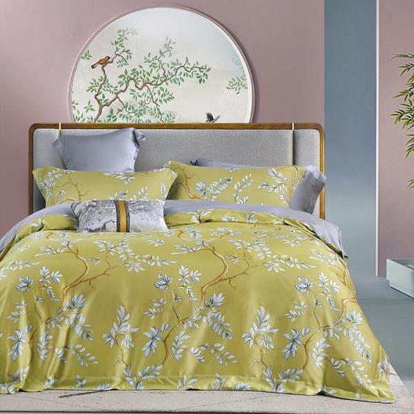 100% Tencel Luxury Set de ropa de cama suave sedosa 300TC de tejido impreso y cubierta de colchón