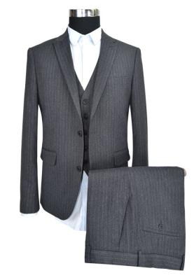Classic Measure Mens Slim Fit Tailored 3 Pieces Suit  Dark Grey Stripe Business Person