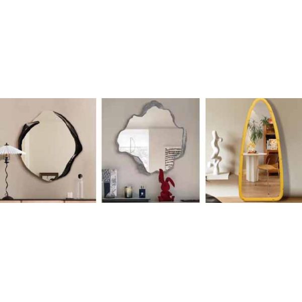Luxury Irregular Framed Glass Mirror Set Wall Decor Designs for Home with Elegant Frame