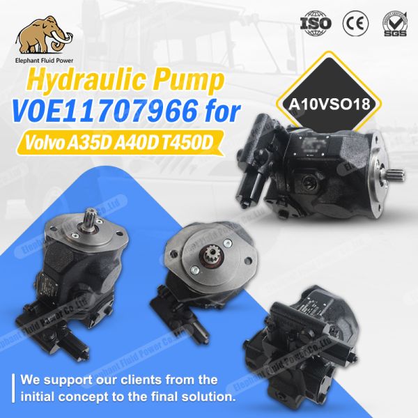 Hydraulic pump VOE11707966 A10VSO18 suitable for Articulated Haulers A35D, A40D, and T450D models, direct mounting, 100% fit OEM equipment, easy maintenance.