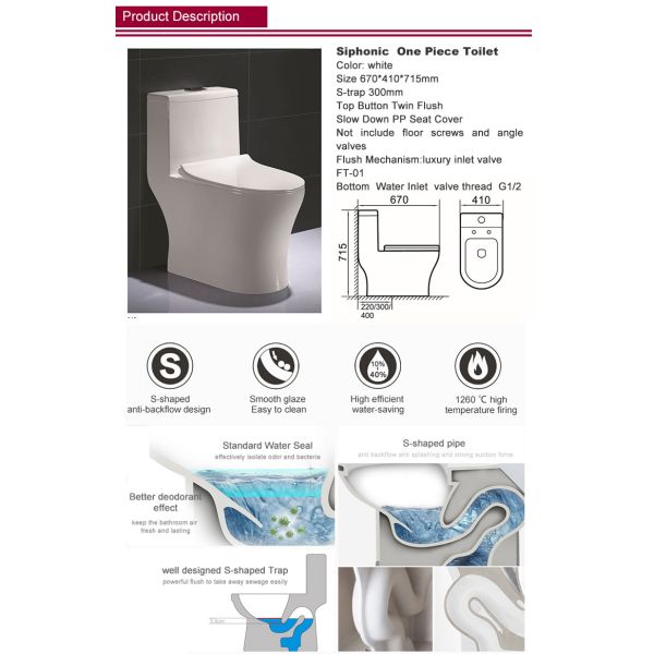 Bathroom Ceramic One Piece Toilet Modern Comfort Height Sanitary Wares