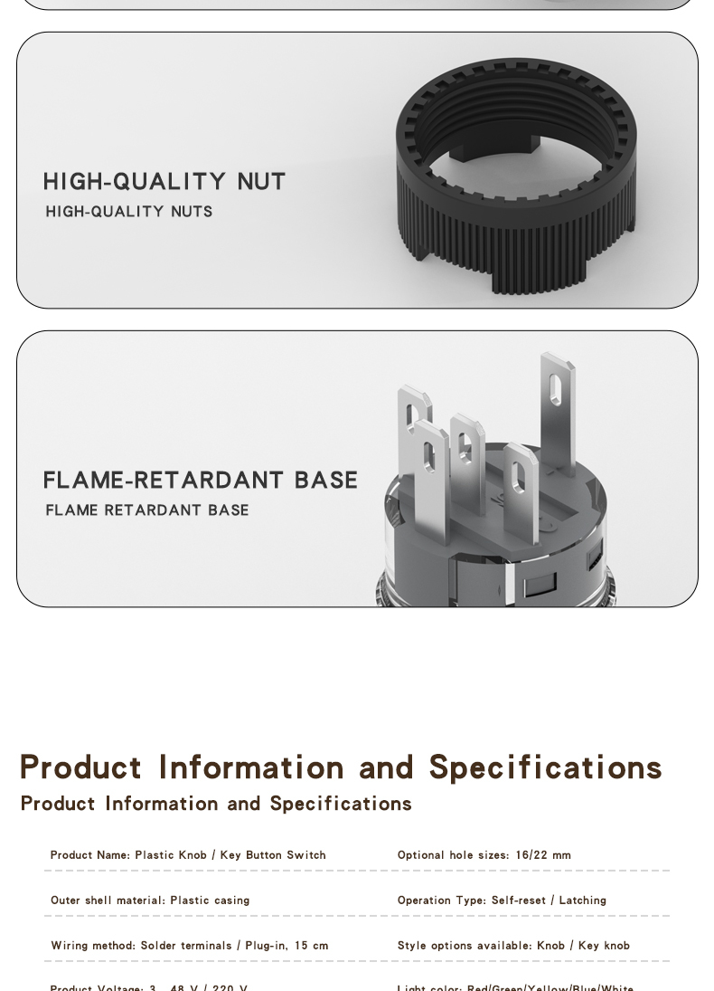 16/22mm LA22Y plastic illuminated push button switch, 2-speed/3-speed, self-reset/self-locking, 2 on 1 off, 2 on 2 off rotary switch