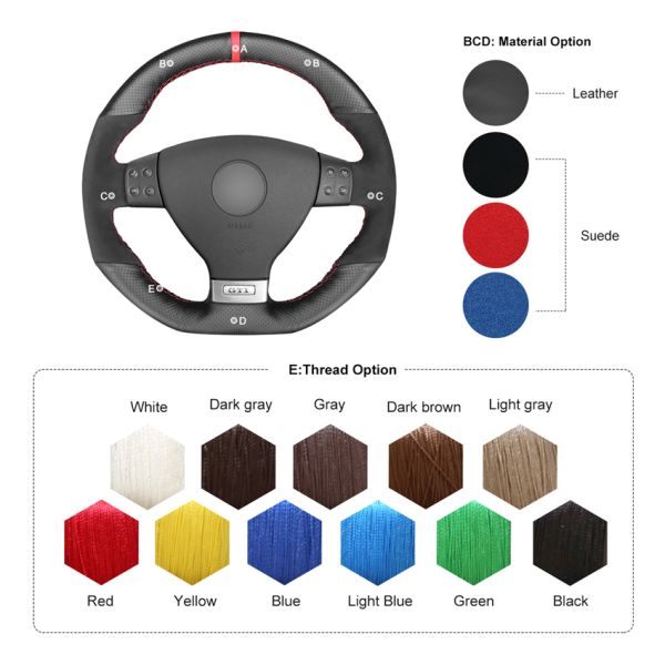 VW Golf 5 Mk5 GTI R32 Passat R GT 2005 Hand Sewing Suede PU Leather Steering Wheel Cover