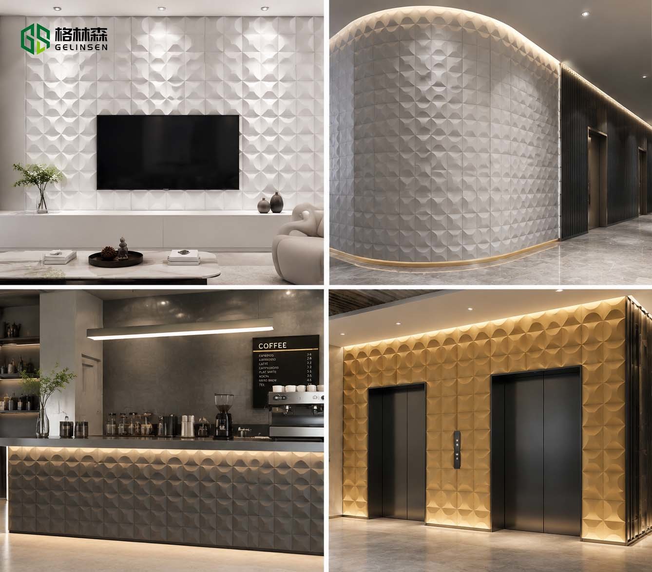 3D Realistic PU Stone Waterproof Wall Panel Geometric Surface for Bar Counter Lift Lobby