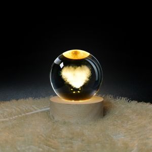 Lámpara de mesa de madera creativa 3d Iluminación de bolas de cristal Escritorio Luz nocturna Cómodo cálido Iluminación USB portátil