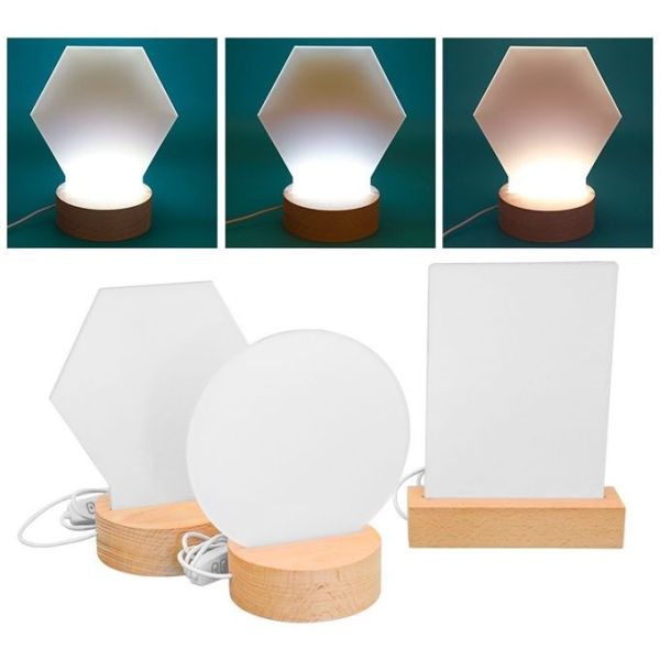 Sublimation Led Acrylic Photo Frame Blanks Wood Base Acrylic Picture Frames Lamp Custom Printing