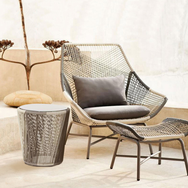 Modern Outdoor Waterproof Portable Eco-Friendly Rattan Wicker Patio Lounge Chair Recliner Foot Pedal Set for Garden Dining