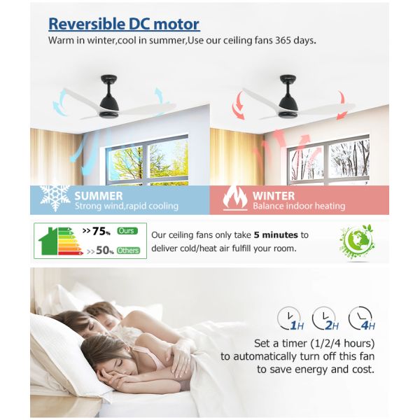 Ventilador de tecto ABS de 48 polegadas com controle remoto de 6 velocidades sem design elegante