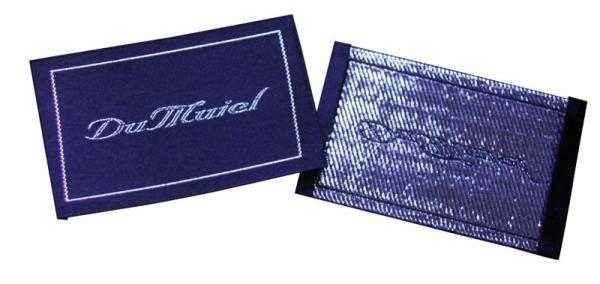 Black Satin Clothing Woven Labels WashableShining Gold Yarn LOGO Smooth Edge