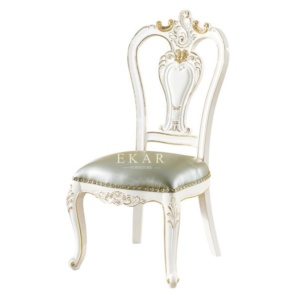 French Style Elegant White Wooden Leather Dining Chair