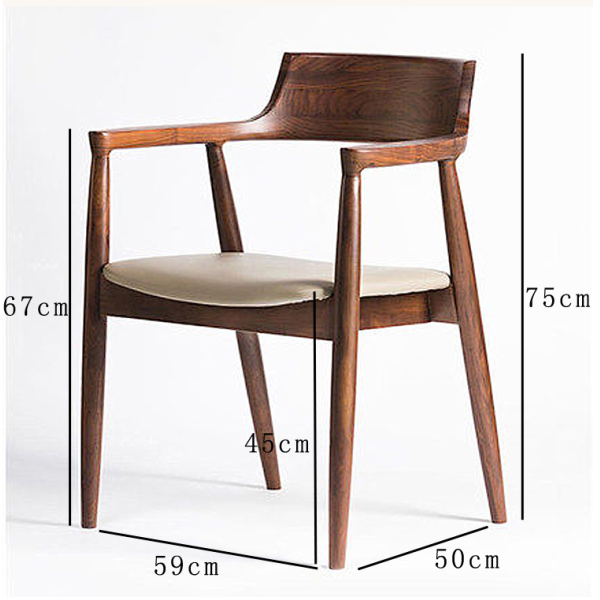 Dining Room and Living Room Contemporary Walnut Colour Wood Armrest Dining Chair with Fabric Leather Seat