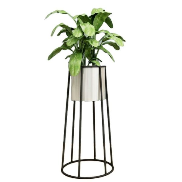 Outdoor indoor metal planter stand with planter pot