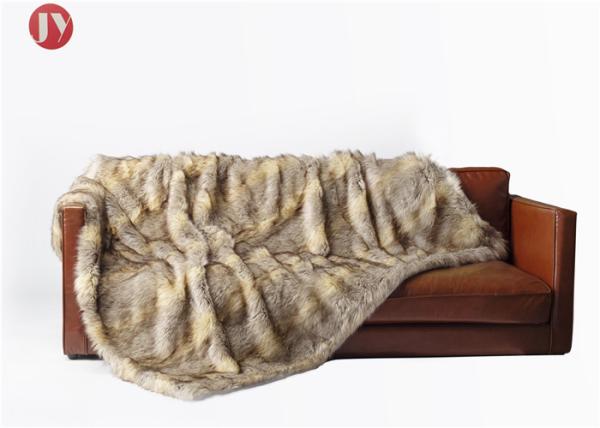 Multi Colors Soft long Fur Throw Blanket , Brown Faux Fur Luxury Blanket Mountain Coyote Stripes