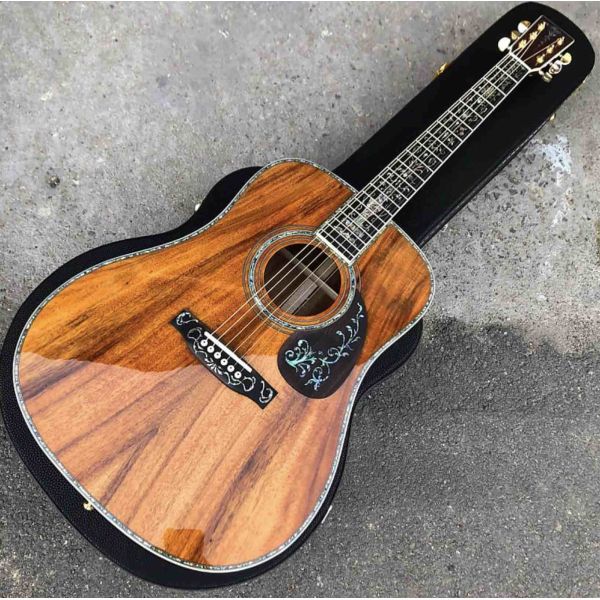 KOA wood classic acoustic guitar,Life tree Ebony Fingerboard,Abalone inlays and binding,China 41 inchs acoustic