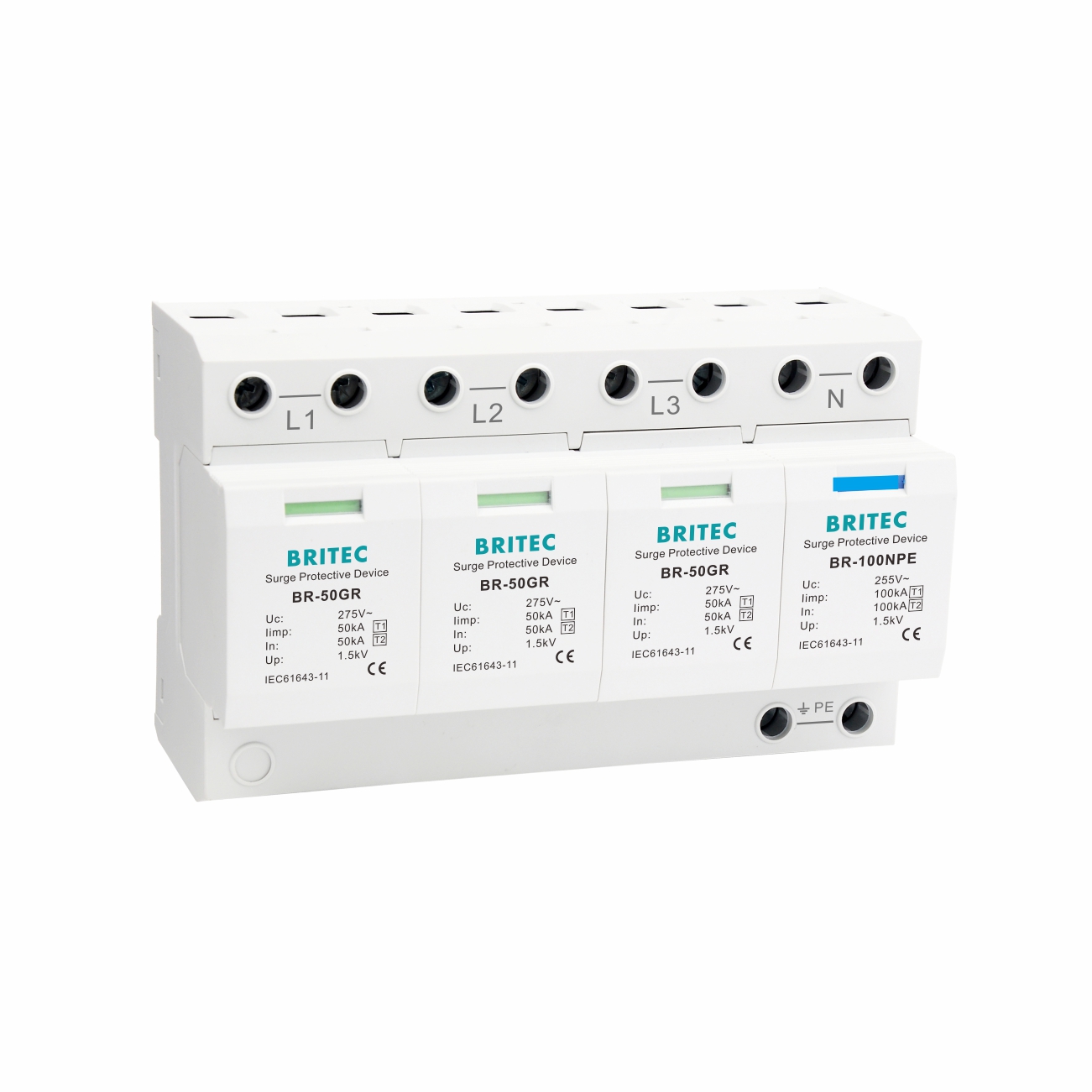 TUV BR-50GR 3P+N Класс 1 AC SPD 50ka устройство защиты от перенапряжения типа 1 spd TUV защита от гроза искровой разрыв spd класс 1 задержка перенапряжения