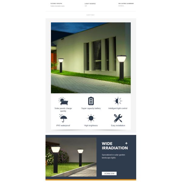 La voie solaire en aluminium de la charge rapide LED allume la lampe IP65 solaire extérieure la cour de patio