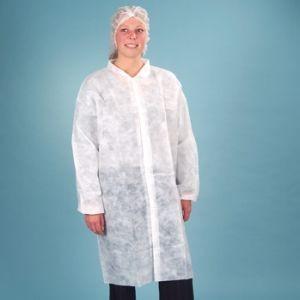 Anti Static SMS Disposable Lab Coat Blue Suit Fluid Resistant With Knitted Collar