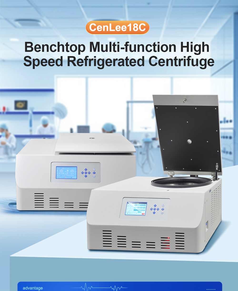CenLee 18C Benchtop High Speed Refrigerated Centrifuge Laboratory Centrifuge Machine 4x250ml with Adapter Horizontal Centrifuge