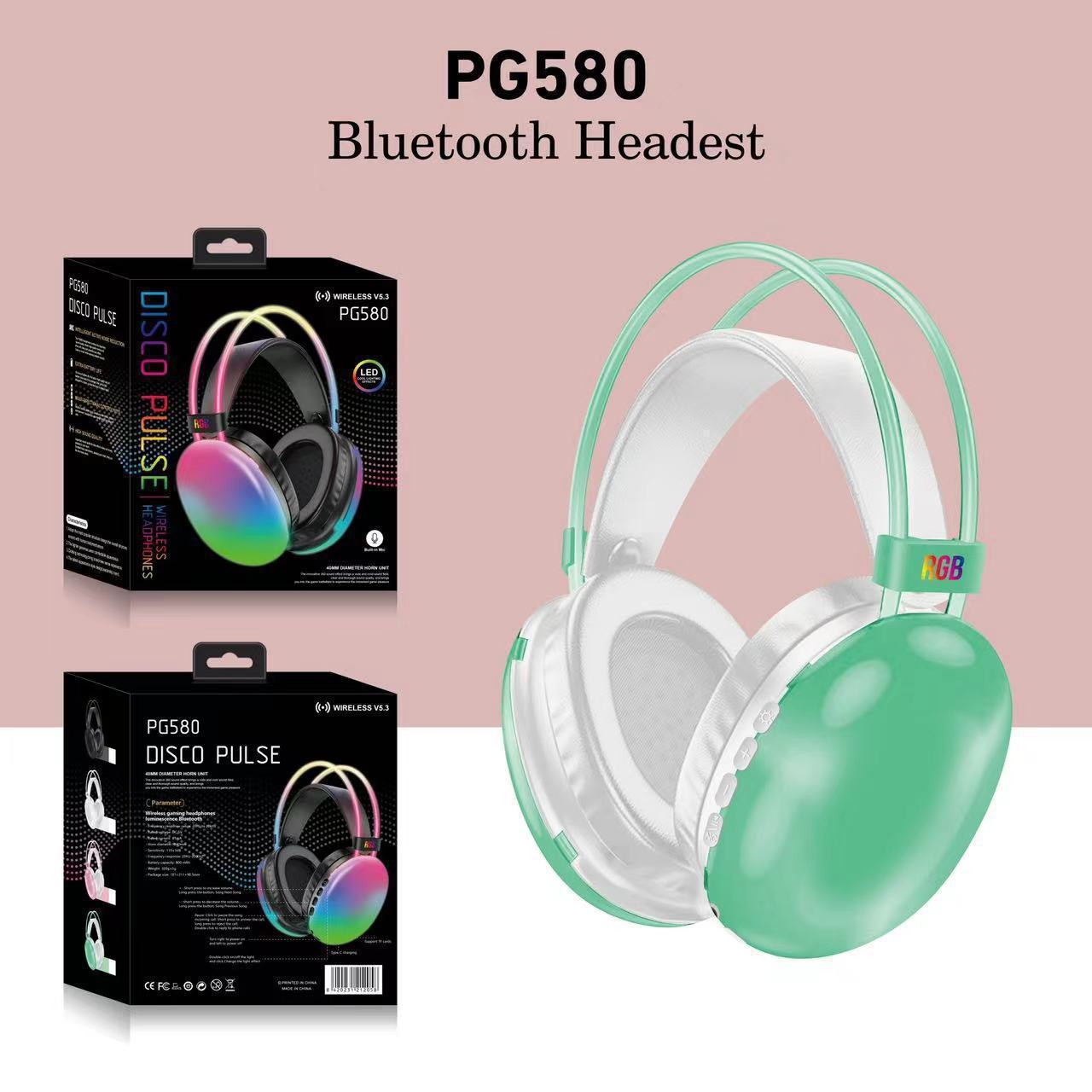 JTY-580 RGB wireless gaming headset, Bluetooth 5.0 headset with color LED lights, HiFi stereo, long battery life, surround sound, suitable for gaming headsets on PC phones