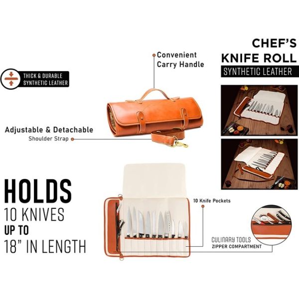 Pocket Knife Storage Bag Vegan Leather Small Chef'S  Carrier 17x7.5x1.5