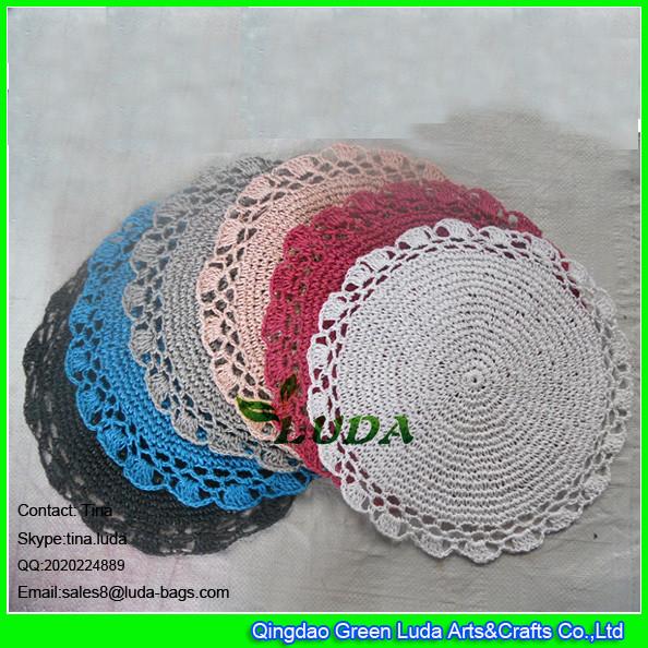 LDTM-039 lake blue tabel mat handmade round crochet lace table placemat