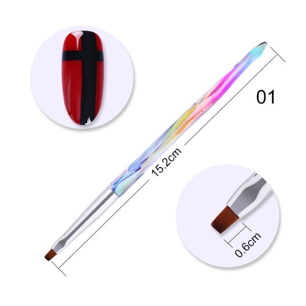 Nylon Acrylic Handle Nail Gel Brush French Glitter Flower Magnet Nail Gel Pen