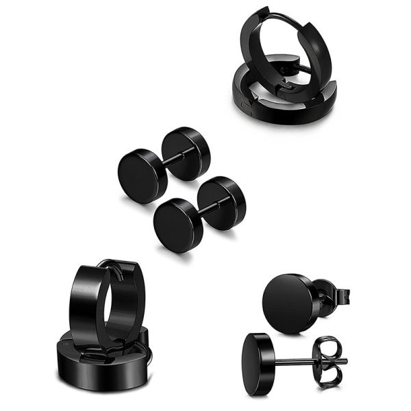 Unisex Black Color Stainless Steel Piercing Earring For Women Men Punk Gothic Barbell Earring