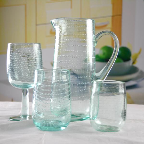 Recycle Green Spiraling Bubbles  Glass Water Pitcher , Large Glass Pitcher