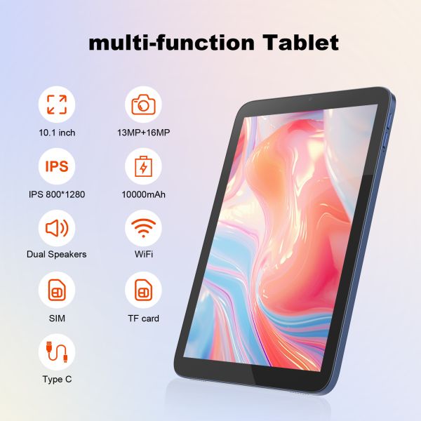 C Idea ODM/OEM 10.1 Inch Android 16 Business Tablet PC 8GB RAM 1TB Storage Wi-Fi FHD Touch Screen (CM10017 Air-Blue)