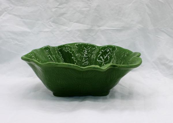 Ceramic Cabbage Bowl Leaf Shape , Customized Large Dolomite Green Soup Bowls