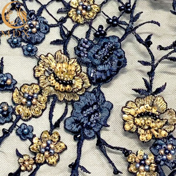 Sequin Handmade 3D Embroidery Lace Fabric For Wedding Dress