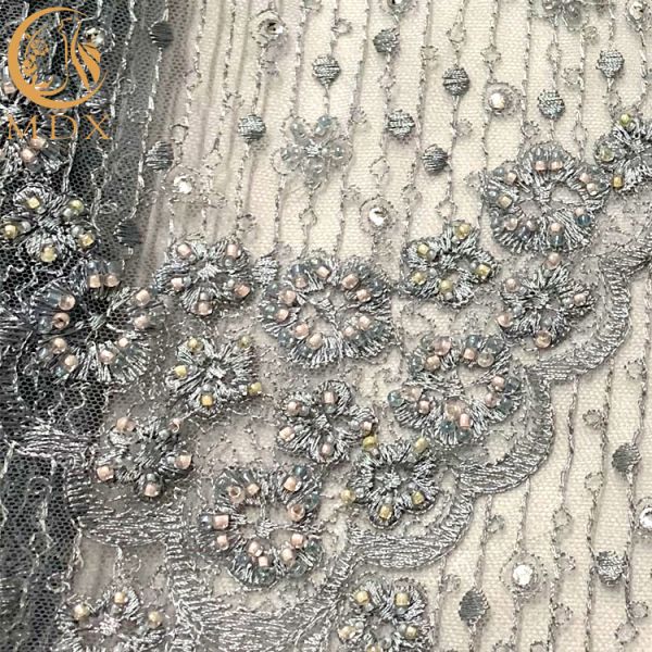 Exquisite Beaded Handmade Embroidery Lace Fabric For Evening Dress