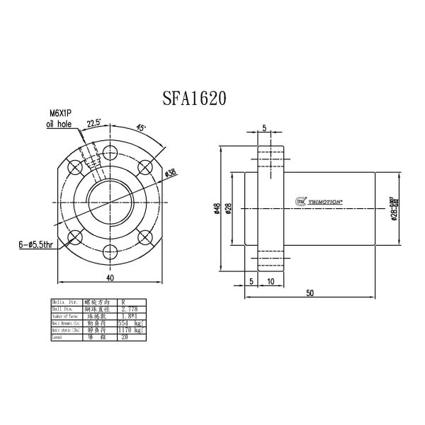 TBI Ball Screw SFA1620 16mm Ball Screw Support Bearing For 3D Printers