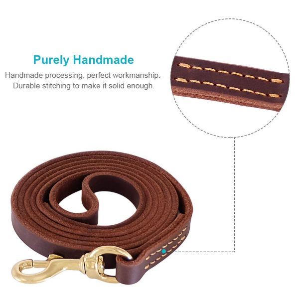 6 Feet Genuine Handmade Dog Leather Leashes No Slip
