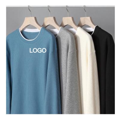 6xl 5xl 3xl Crewneck Sweatshirt Oversized Casual Style Men'S Waffle Knit Thermal Fleece T-Shirt