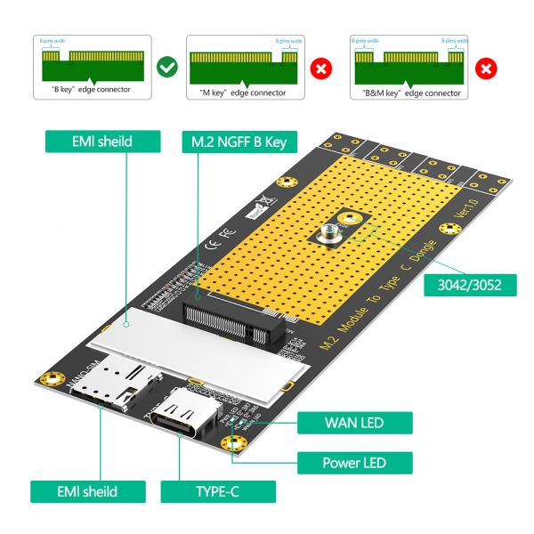 Custom M.2 NGFF To Type C USB 3.0 Adapter For GM800 SIM8200 Module