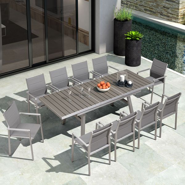 10 Seater Garden Dining Set WPC Table and Brushed Aluminum Chairs for Outdoor Furniture