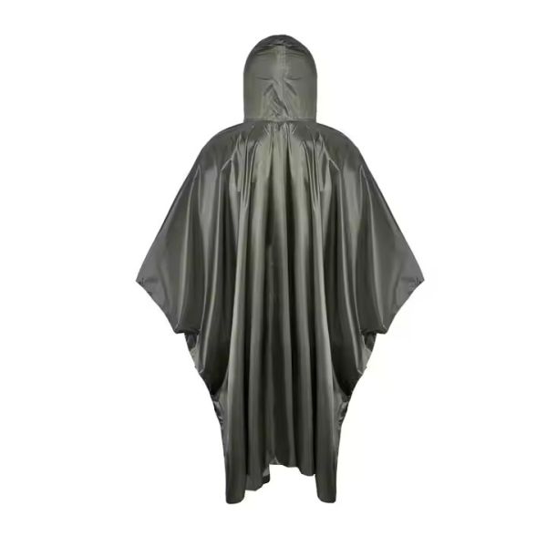 Olive Green Breathable Polyester Poncho Raincoat for Outdoor Activities