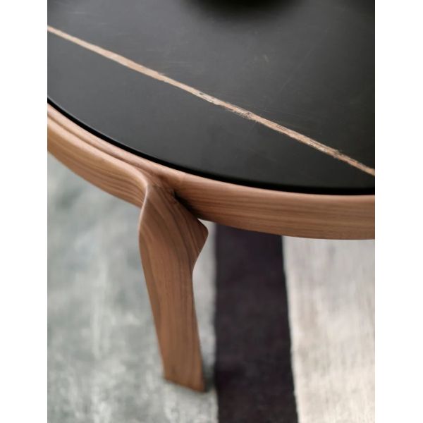 Premium Interior Coffee Side Table With Marble Top Curved Walnut Frame Legs