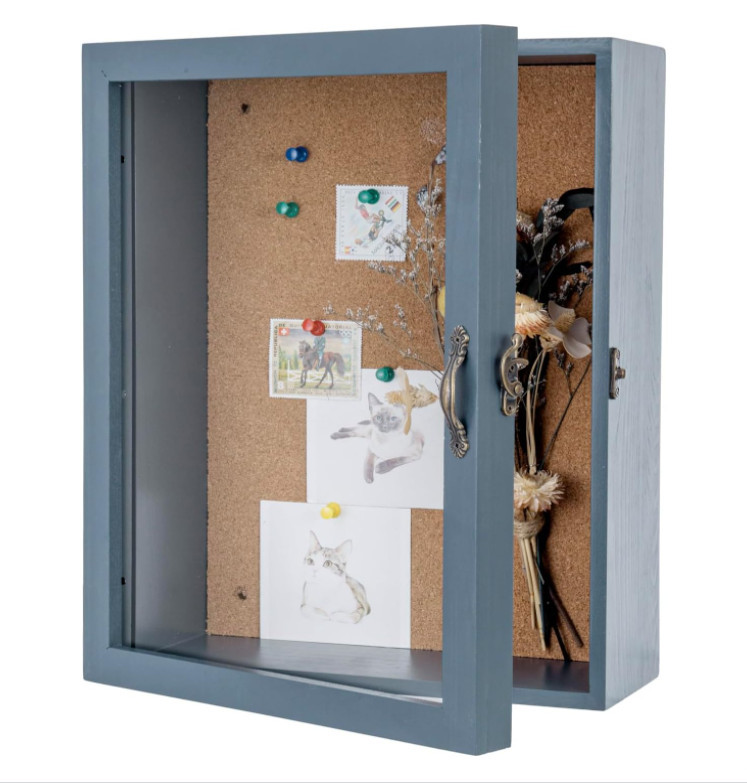 Minimalist Style 11x14 Handmade Gray Blue Solid Wood Wall Mounted Home Decorative Display Case Frame Box Shadow