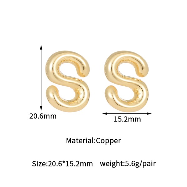 Jiexing Hot Selling 14K Gold Plated 925 Silver Needles A-Z Studs Smooth Surface Bubbles 26 English Letter Earrings
