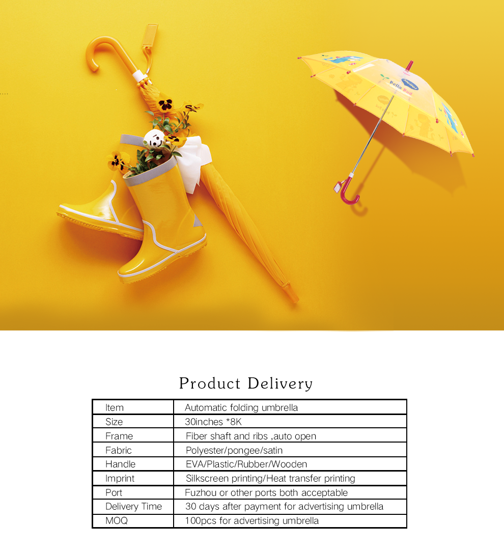 Semi Automatic Custom Color Decoration Kids Rain Umbrellas With Plastic Hook Handle